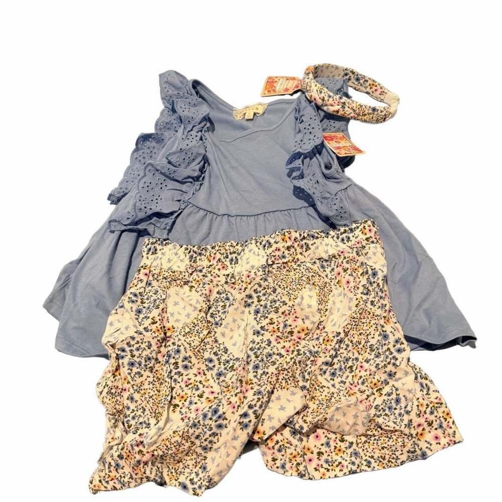 btween Top and Shorts Set Size XL Blue Floral Headband